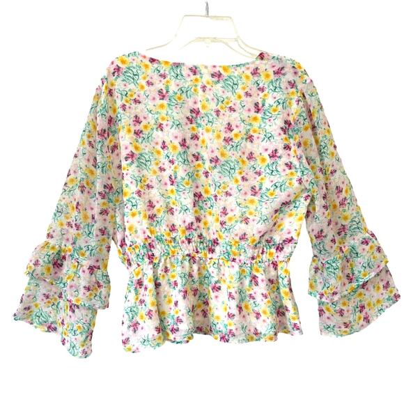 Boho Feminine Coquette Blouse Floral Ruffle Semi-Sheer Sleeve Med June & Hudson‎ - Picture 2 of 6